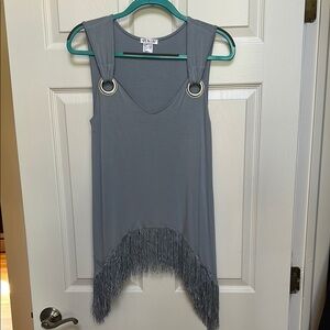 Blue/Gray Fringe Sleeveless Top_VENUS